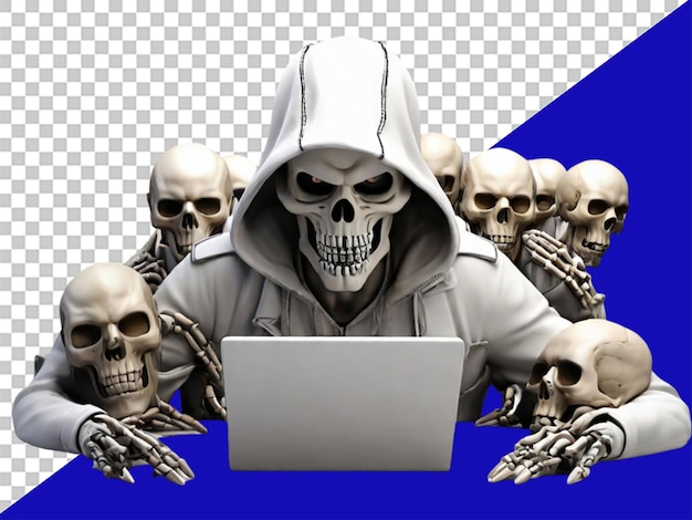 3d man skull criminal hacker spooky monster scary cree auf durchsichtigem hintergrund