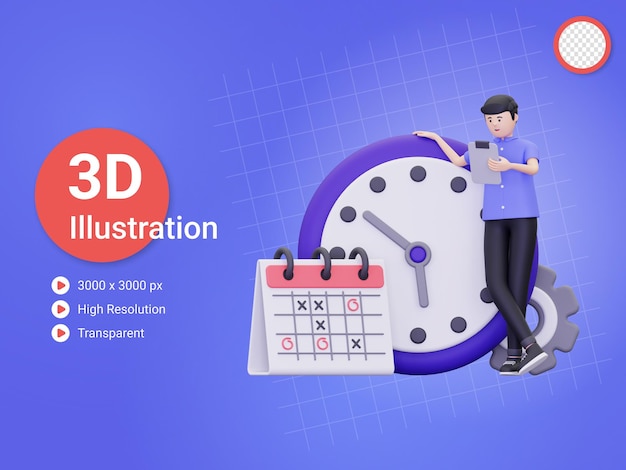 3D-Mann macht Zeitmanagement-Illustration