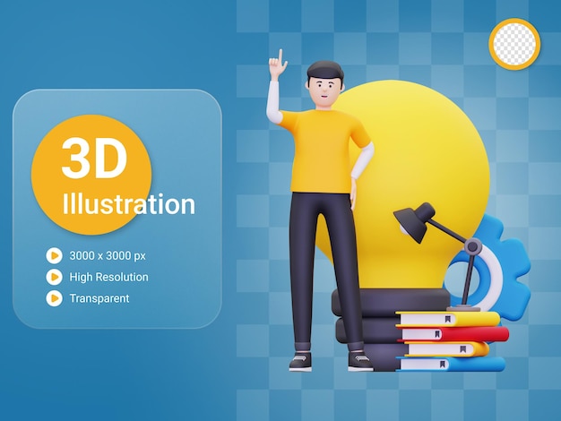 PSD 3d mann mit geschäftsidee illustration