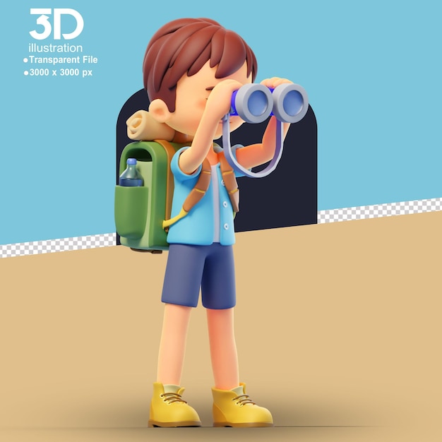 3d-mann reisen 3d-figur blick auf isolierten hintergrund