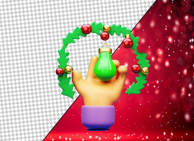 PSD 3d mano con adornos de navidad