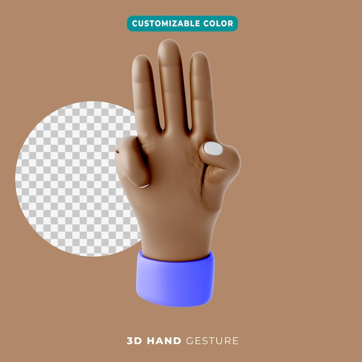 PSD 3d mano icono de gesto de tres dedos