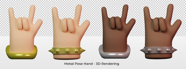 3d mano metal posa multirazas