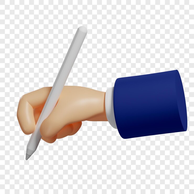 PSD 3d mano sostiene un lápiz o lápiz digital para tableta para hacer bocetos notas aisladas