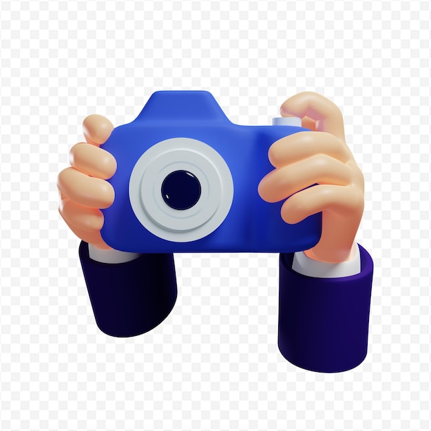 3d manos sosteniendo una cámara tomando fotografías render 3d aislado