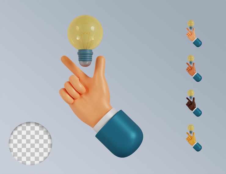 PSD 3d manos sostienen colección de lámparas