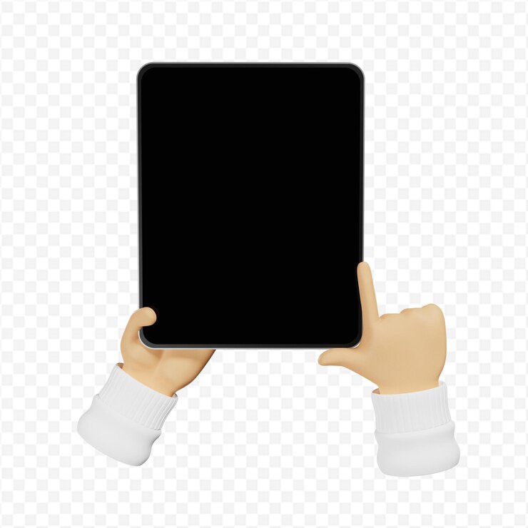 PSD 3d, manos, tenencia, negro, tableta, aislado, 3d, interpretación