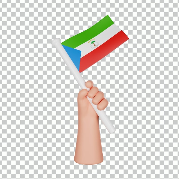 3d mão segurando uma bandeira da guiné khatulistiwa