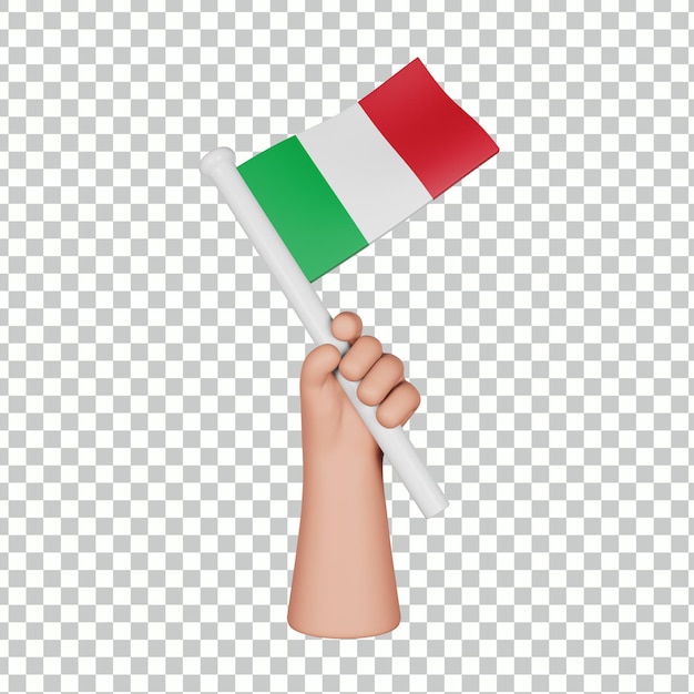 PSD 3d mão segurando uma bandeira da itália