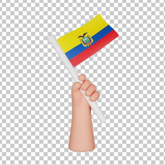 3d mão segurando uma bandeira do equador