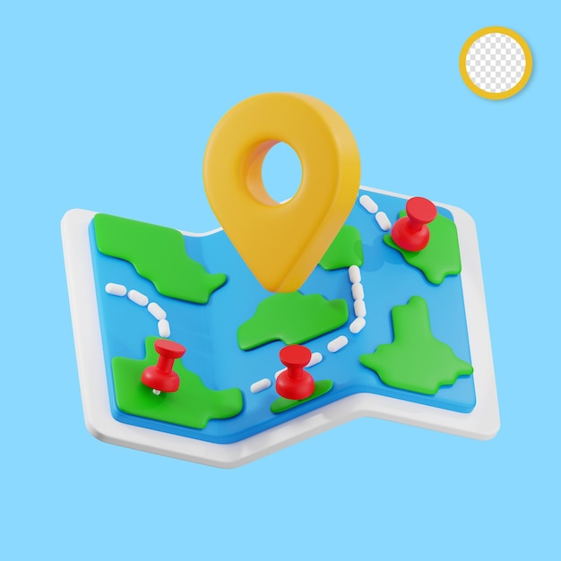 3D map with location pin and route markers icon