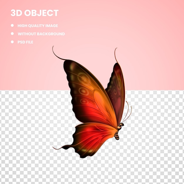 PSD 3d mariposa azul rojo y marrón