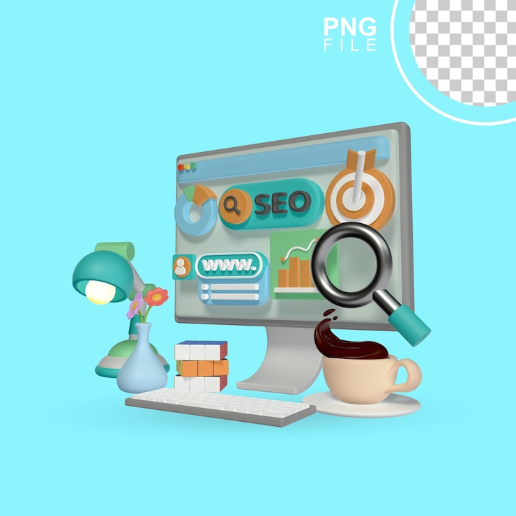 PSD 3d marketing analyst setup icon una pantalla de computadora con una lupa y una lupa