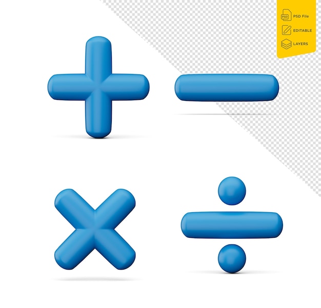 3d más menos multiplicar y dividir signos sobre fondo blanco ilustración 3d