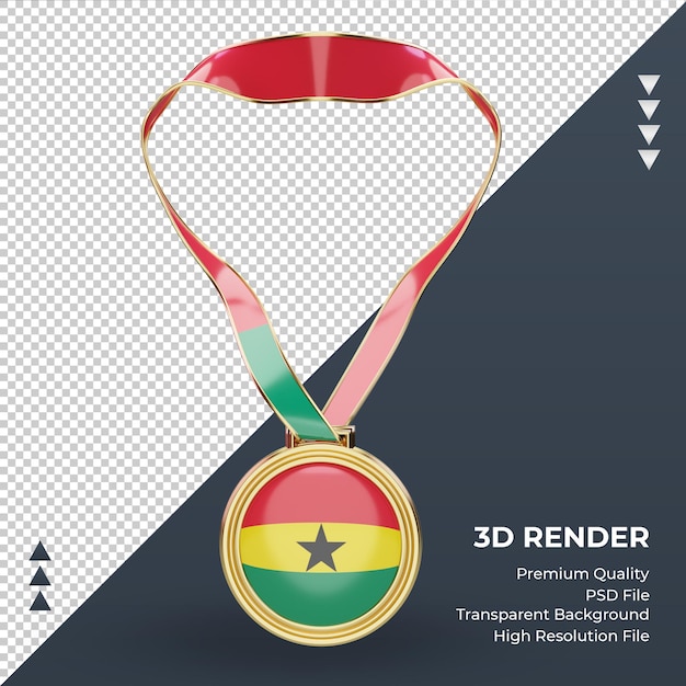 PSD 3d medalha gana bandeira renderizando vista frontal