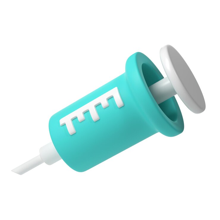 PSD 3d medical syringe with needle plasticine cartoon style vaccination concept illustration