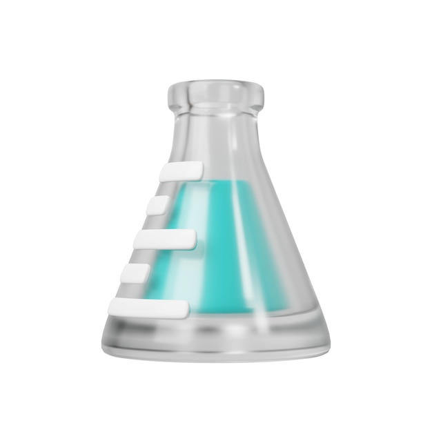 PSD 3d medical transparent glass flask with liquid scientific technology laboratory biotechnology