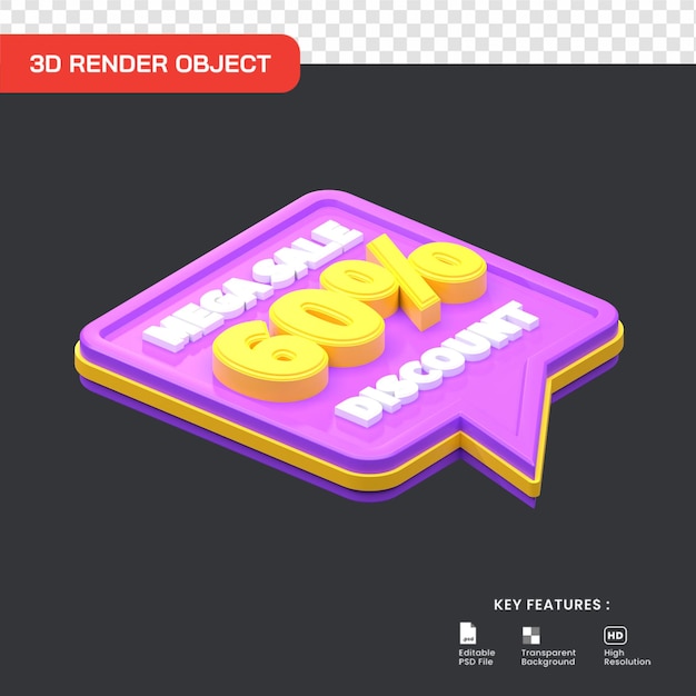 3D Mega Sale Promo 60 Prozent Rabatt isoliert. nützlich für E-Commerce und Shopping Illustration