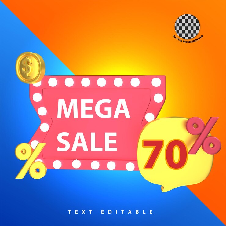 PSD 3d mega vendita grande vendita cashback promozione di vendita speciale