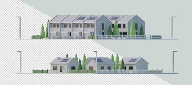 PSD 3d-mehrfamilienhaus mit sonnenkollektoren seitlich