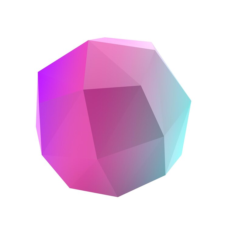PSD 3d metal polygon geometric shape realistic glossy turquoise and lilac gradient luxury template