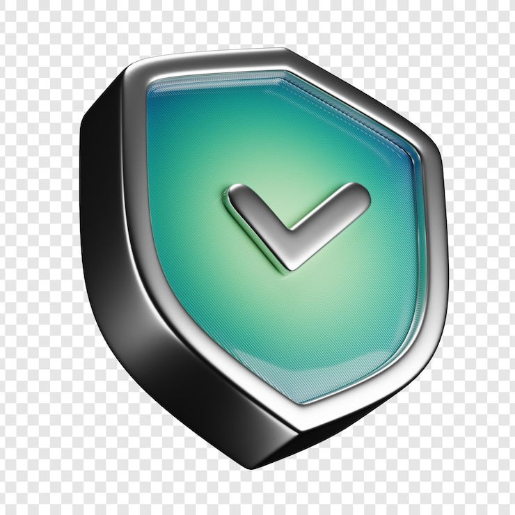 PSD 3d metallic shield with check mark
