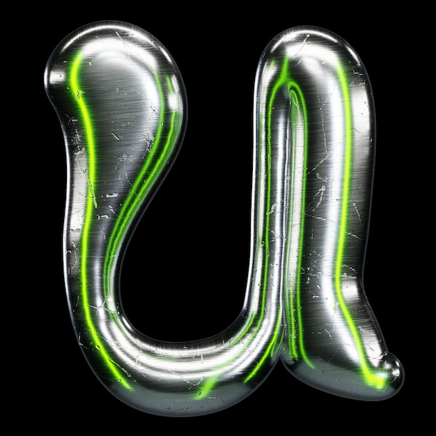 3D Metallic U with Neon Green Accents