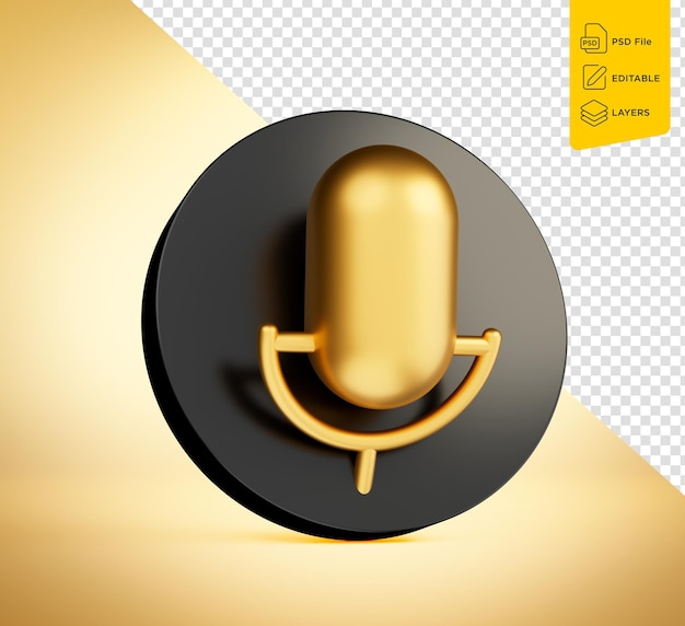 3d mic icon illustration microphone gold on black circle 3d illustration