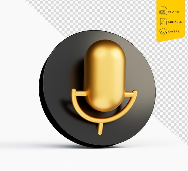 3d mic icon illustration microphone gold on black circle 3d illustration