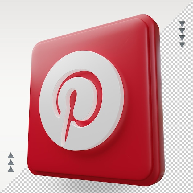 3d mídia social ícone do pinterest renderizando a visão direita