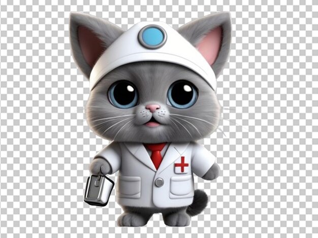 3d Mignon Chat Médecin Gris Dans Une Veste Médicale Blanche