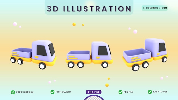 PSD 3d mignon livraison voiture express expédition icône illustration de commerce électronique