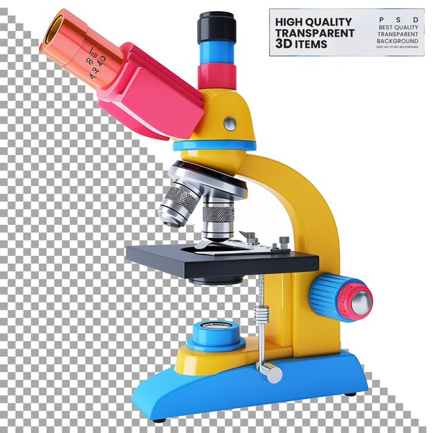 3D-Mikroskop-Symbol Ein farbenfrohes 3D-Microskopsymbol auf durchsichtigem Hintergrund