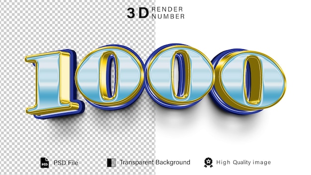 3d mil Número 1000 color de luz azul aislado en un fondo transparente