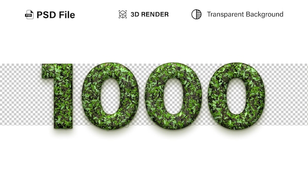 3d mil número 1000 efecto de hierba aislado en fondo transparente