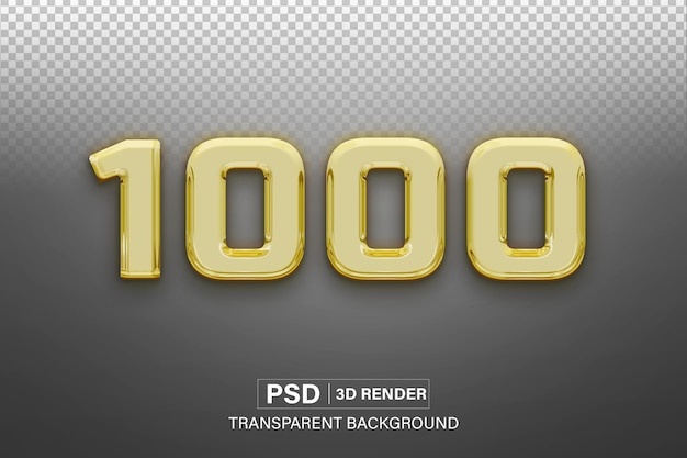 3d mil número 1000 efecto metálico dorado aislado en fondo transparente