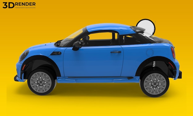 3d mini coche azul sobre fondo transparente