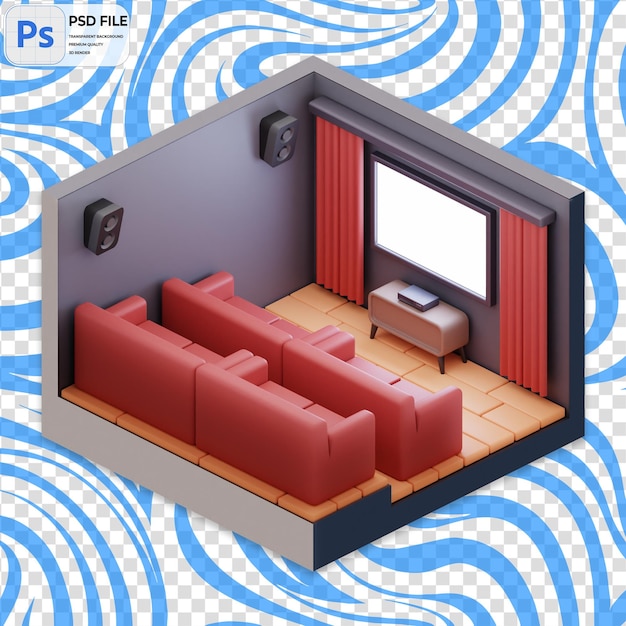 3D-Mini-Kino-Render-Illustration-Symbol isoliert in PNG