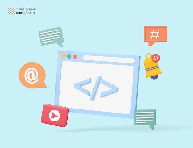 3d minimal cartoon coding language development on blue background