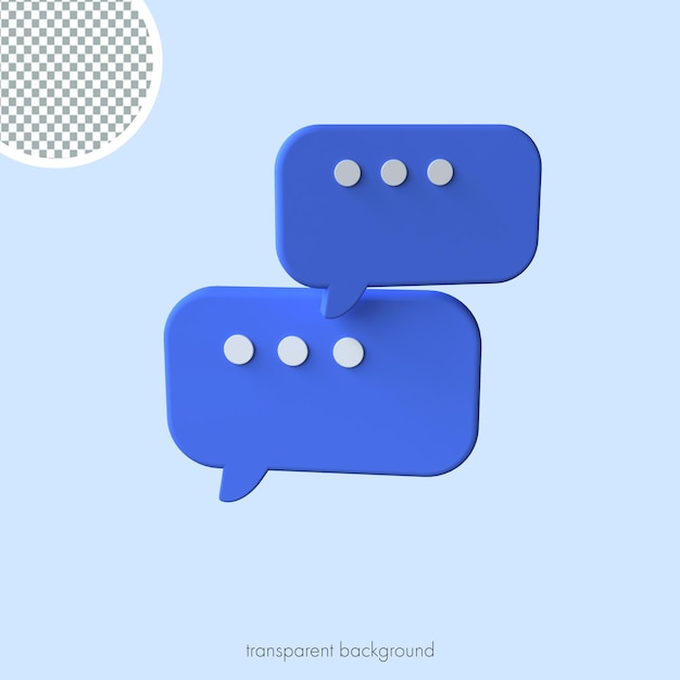 3D Minimale blaue Blasen Chat-Symbol transparenter Hintergrund Nachrichtensymbol 3D-Darstellung