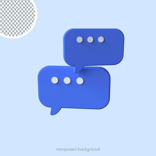 3d minimale blaue blasen chat-symbol transparenter hintergrund nachrichtensymbol 3d-darstellung