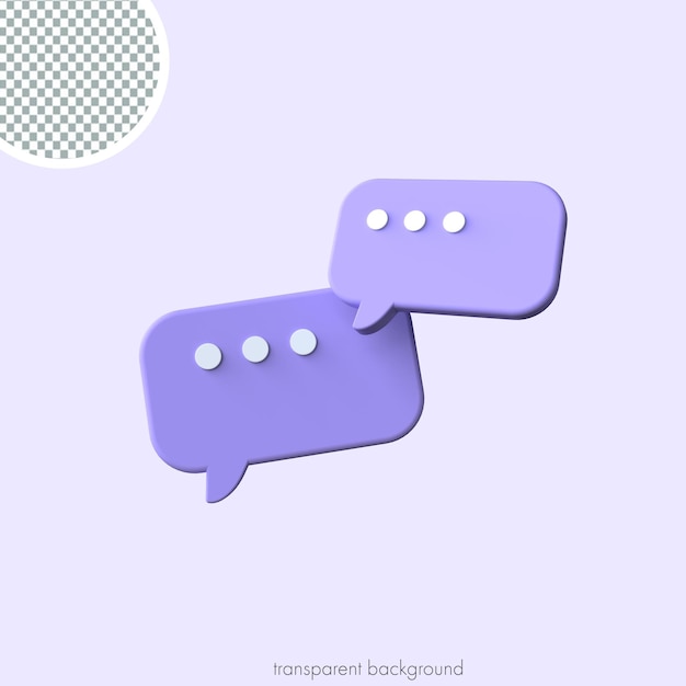 3D Minimale lila Blasen Chat-Symbol transparenter Hintergrund Nachrichtensymbol 3D-Darstellung
