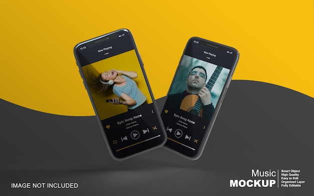 3d-mockup-musikplayer-design auf dem smartphone für social-media-beiträge