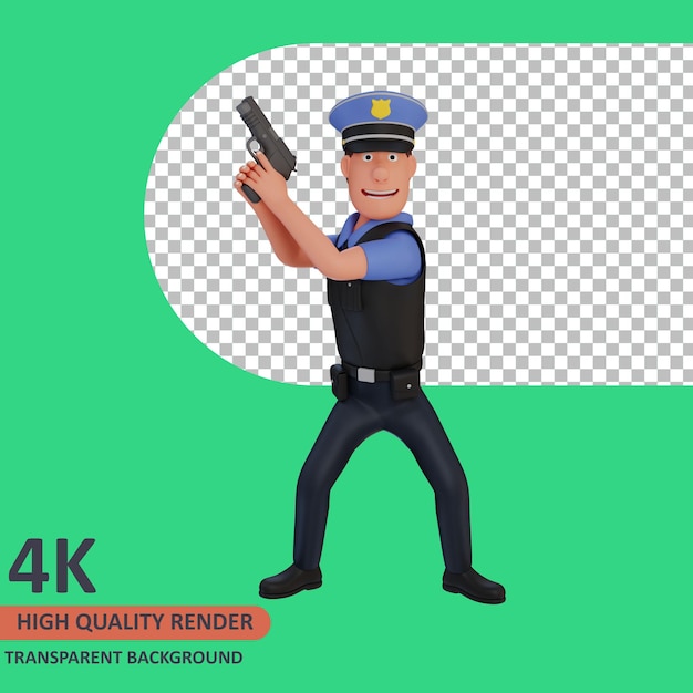 3d model rendering policeman cartoon character holding a gun