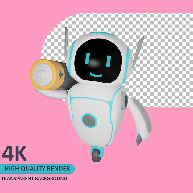 3d model rendering the robot is carrying a battery in its right hand