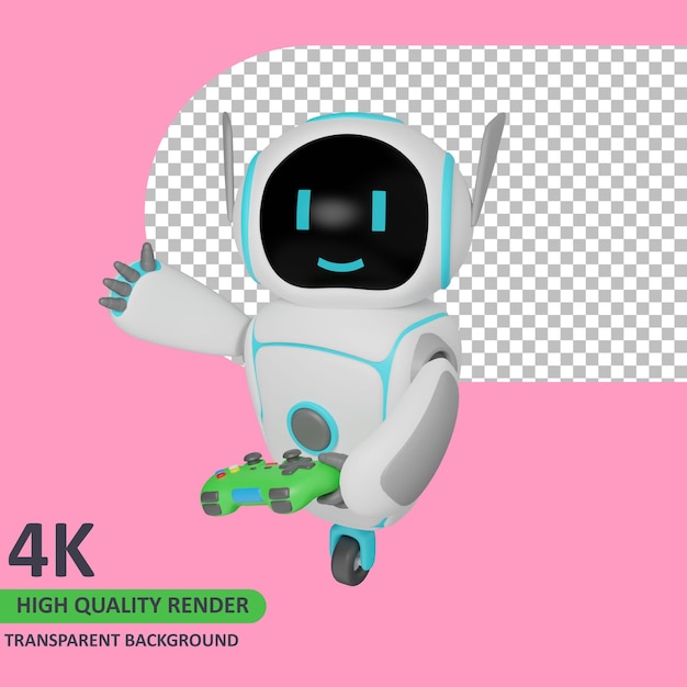 3d model rendering the robot is playing a game while waving
