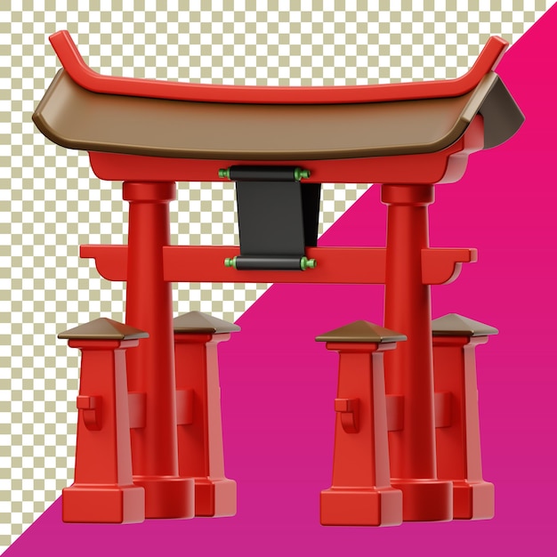 3D-Modell eines japanischen Torii-Tores auf isoliertem und durchsichtigem Hintergrund