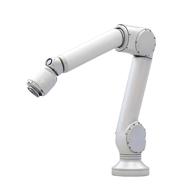 3D-Modell eines weißen industriellen Roboterarms, isoliert auf weißem Hintergrund