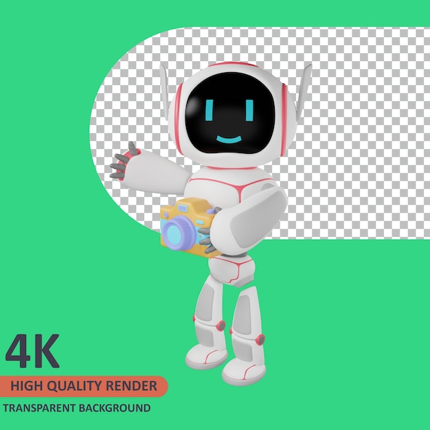 3D-Modell-Rendering Der Roboter hält die Kamera beim Winken