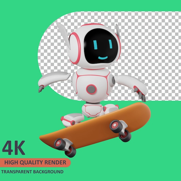 3d-modell-rendering-roboter, der skateboard spielt